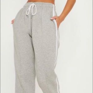 Prettylittlething White Striped Grey Sweatpants